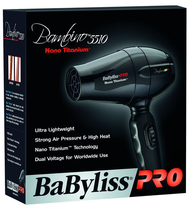 BABYLISS PRO HAIR DRYER NANO TITANIUM BAMBINO COMPACT DUAL VOLTAGEHair DryerBABYLISS PRO