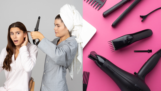 Women Stying Hair With Blow Dryer