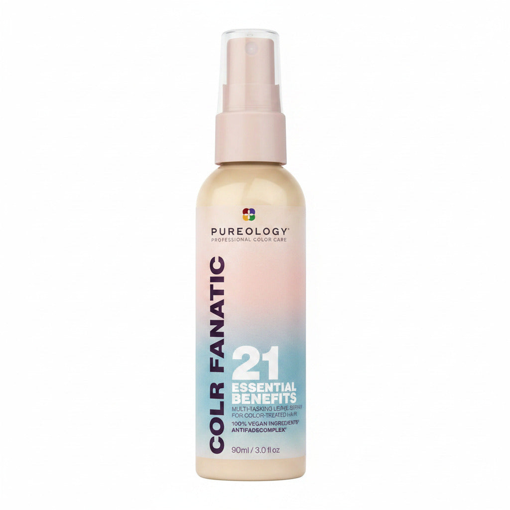 Pureology Color Fanatic hair treatment bottle with pink cap and label.
