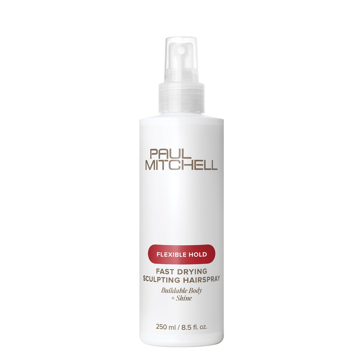Bottle of Paul Mitchell hair spray on a white background