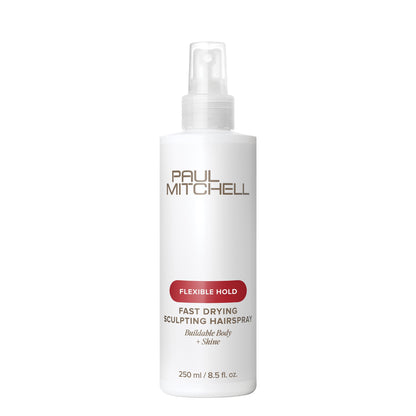 Bottle of Paul Mitchell hair spray on a white background