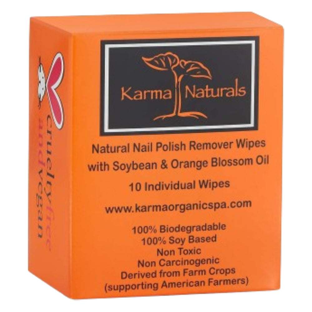 Karma Naturals Nail Polish Remover Wipes Orange Blossom- 10 pack