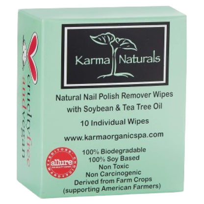 Karma Naturals Nail Polish Remover Wipes Tea Tree- 10 pack
