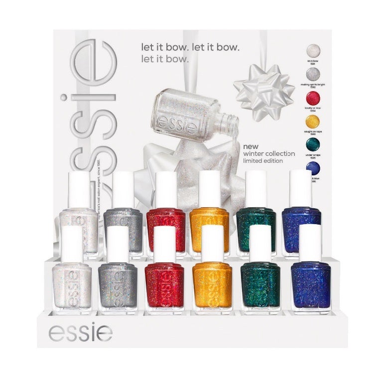 Essie Winter 2019 Let It Bow CollectionNail PolishESSIEColor: 1591 Let It Bow, 1592 Making Spirits Bright, 1593 Caught On Tape, 1594 Knotty or Nice, 1595 Tied and Blue, 1596 Under Wraps